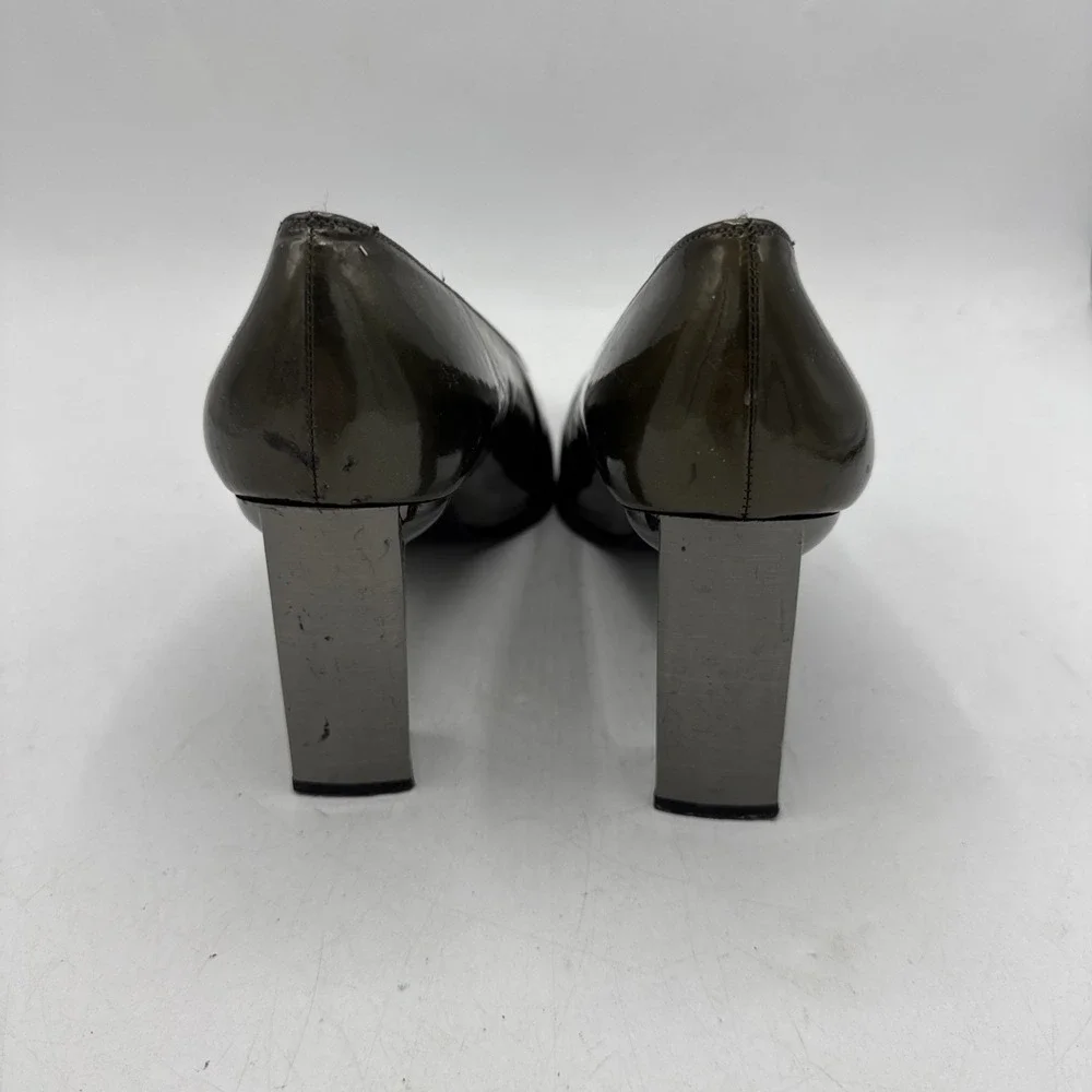 Stuart Weitzman Heels‎ Womens 8.5 B Metallic Olive/ Bronze Patent Leather Pumps